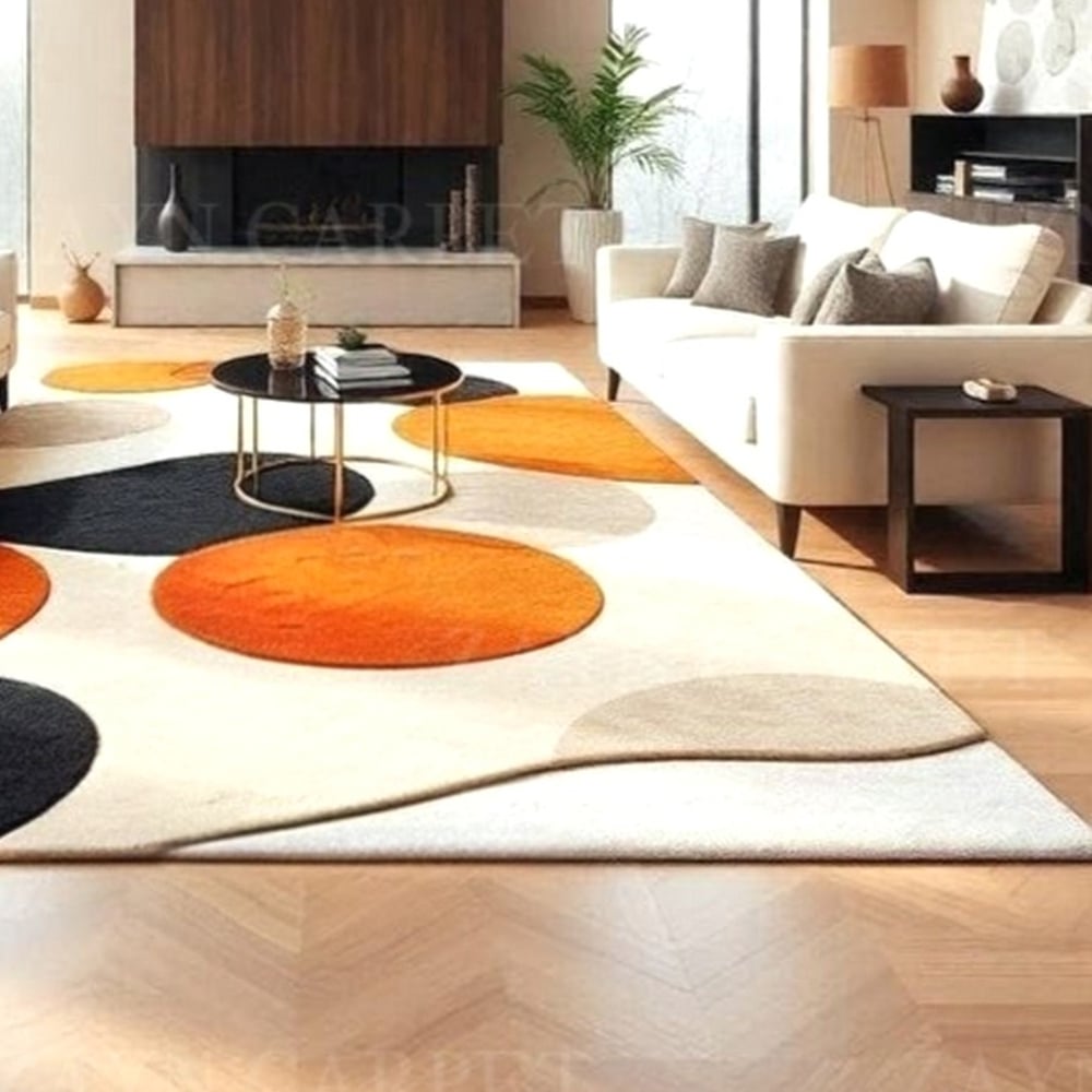 Handcrafted Orange Circle Abstract Living Room Rug